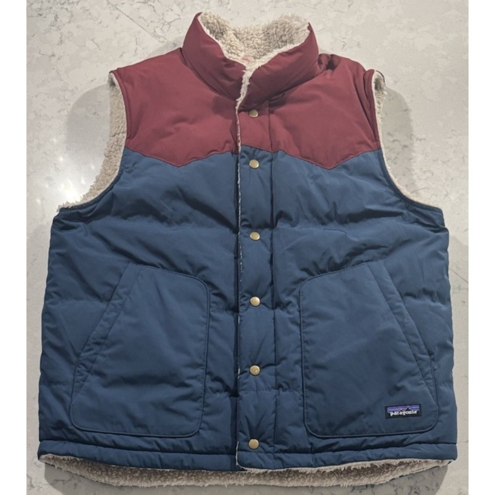 Patagonia Reversible Bivy Down Vest Mens Large Tidepool Blue 27588